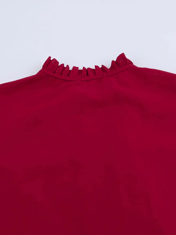 Women's Floral Embroidered Long Sleeve Button-Up Blouse Elegant Chic Shirt Top