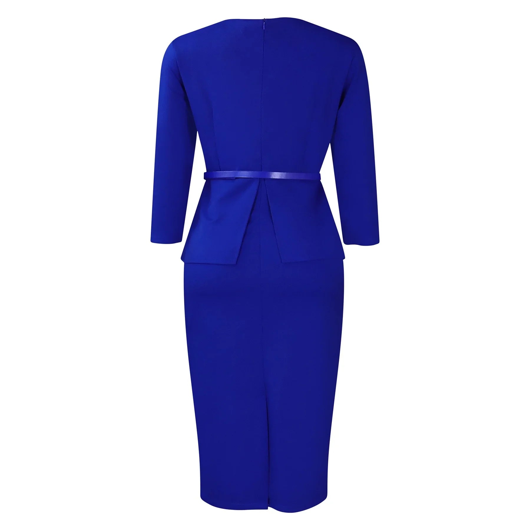 Women's Office Dress Sheath Belted Mid Calf Formal Wear