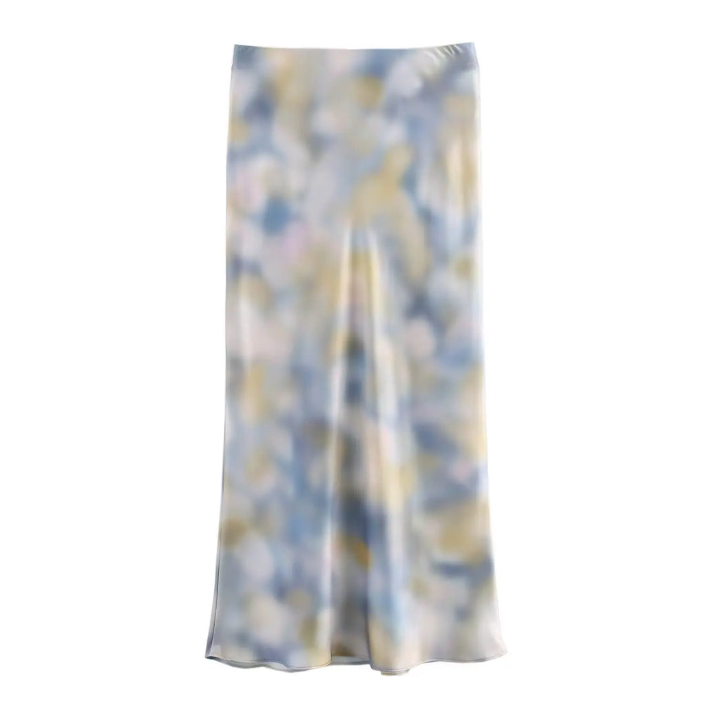 Women's Tie Dye Texture Vertical Collar Shirt with High Waist Slimming Skirt Set Spring Casual Chic Elegant Outfit