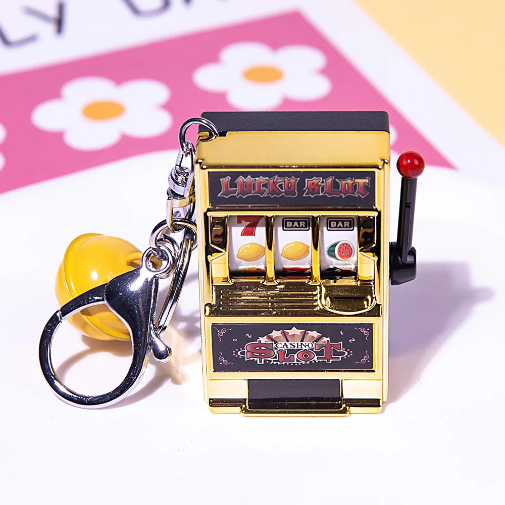 Portable Mini Fruit Slot Keychain Pendant Retro Toy Coin Operated Game for Kids and Adults