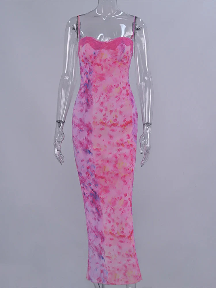 Floral Mesh Maxi Dress For Women Summer Beach Sundress