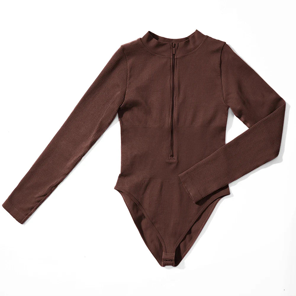 Bodycon Long Sleeve Jumpsuit for Women Zipper Romper Playsuit Fashion Streetwear Autumn Winter Slim Fit Bodysuit