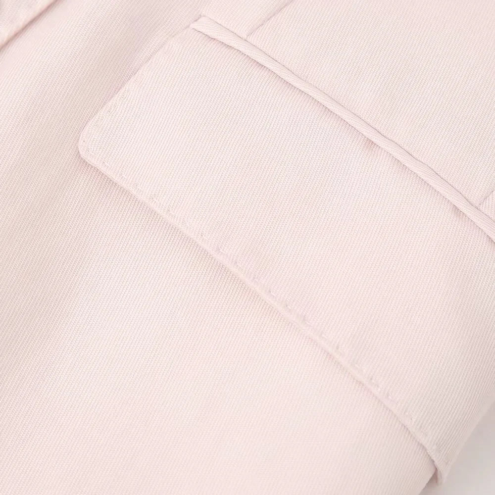 Pink Draping Casual Double Breasted Women's Commuter Suit Coat with Straight Leg Pants