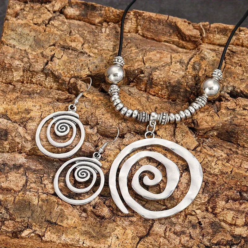 Boho Style Jewelry Set with Spiral Design Earrings and Necklace for Party Accessories
