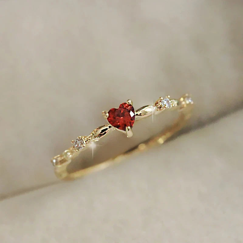 Exquisite Red Love CZ Engagement Ring for Women Thin Band Aesthetic Fashion Jewelry Fancy Birthday Gift
