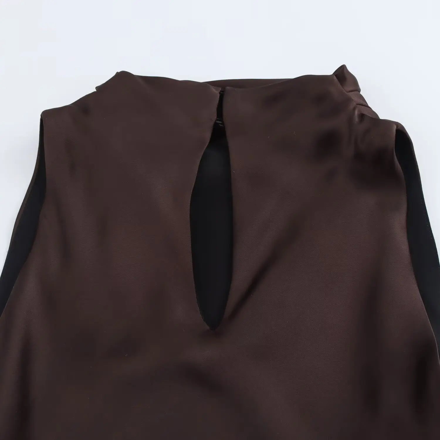 Elegant Satin Belt Midi Dress For Women Vintage Brown