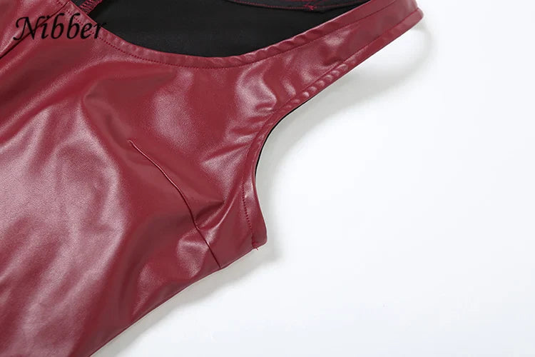 Elegant Sleeveless Leather Bodycon Party Dress For Summer