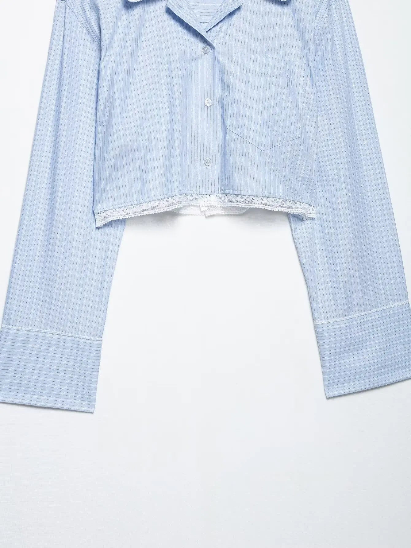 Women's Chic Two-Piece Blue Striped Long Sleeve Shirt and Front Zipper Mini Skirt Set