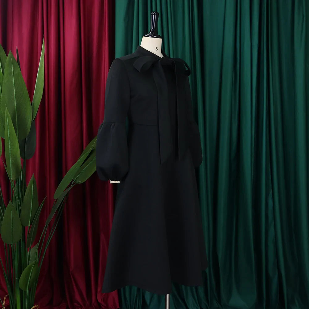 Elegant A Line Midi Dress With Bow Collar For Party