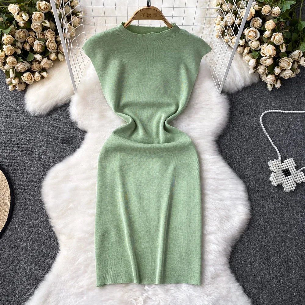 Pink Backless Summer Knit Bodycon Beach Dress for Women