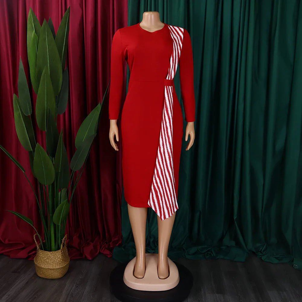 Office Dress For Women Professional O Neck Striped Sheath