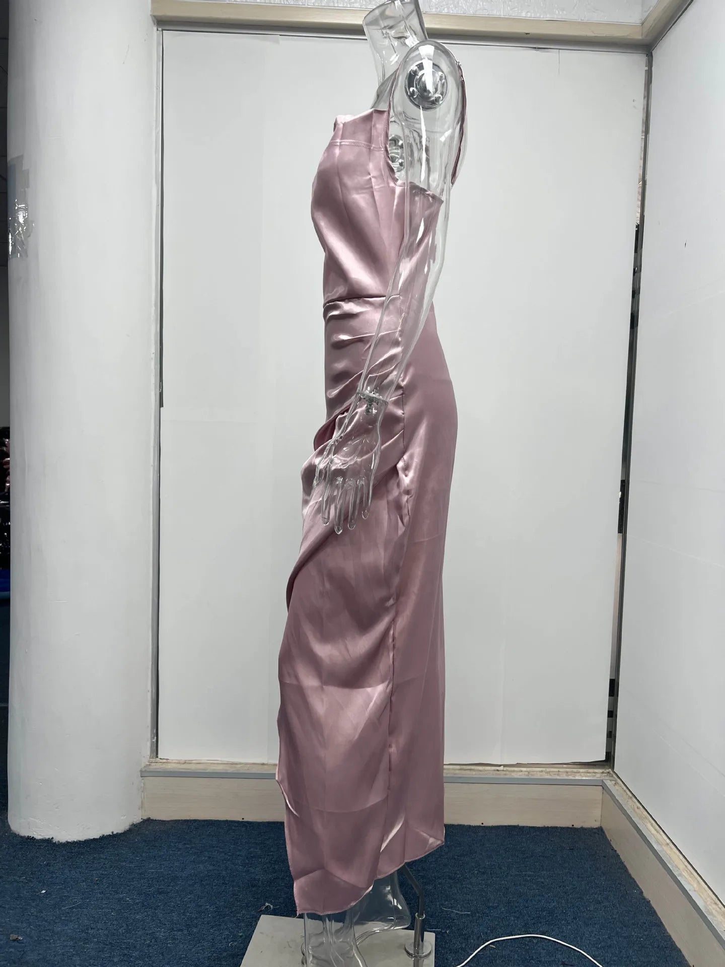 Elegant Satin Strap Dress With Back Split For Spring