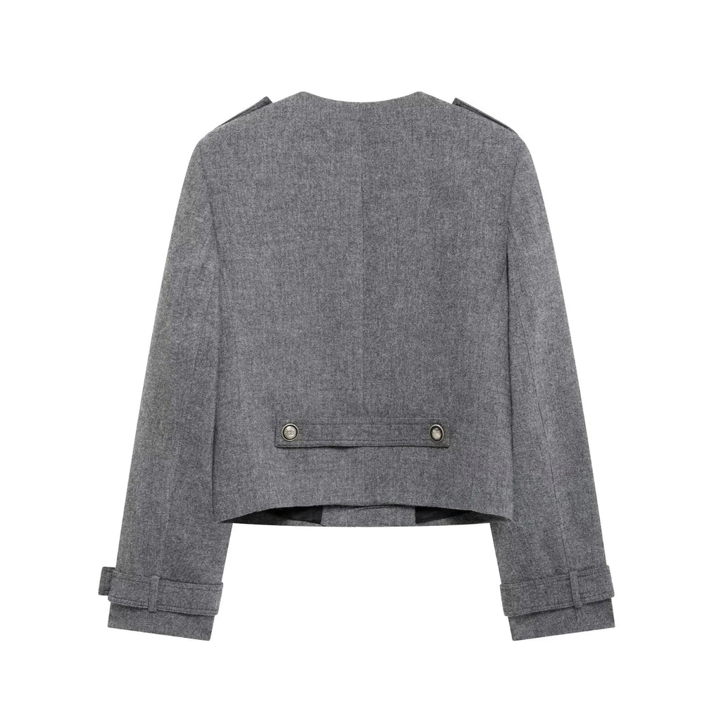 Double Breasted Epaulet O Neck Jacket with Chic Sashes and Pleated Mini Skirt Women's Streetwear Suit