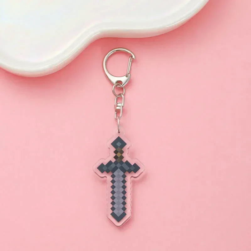 Diamond Sword Keychain with Enchanted Golden Apple and Pickaxe Model Toys for Gamers and Collectors