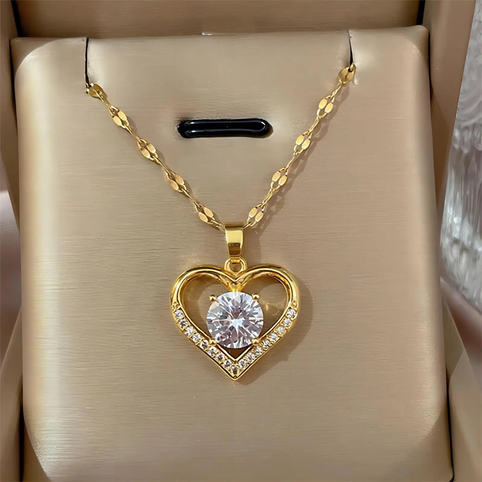 Trendy Heart Stainless Steel Zirconia Necklace for Women - Elegant Gold Color Jewelry for Parties and Daily Wear