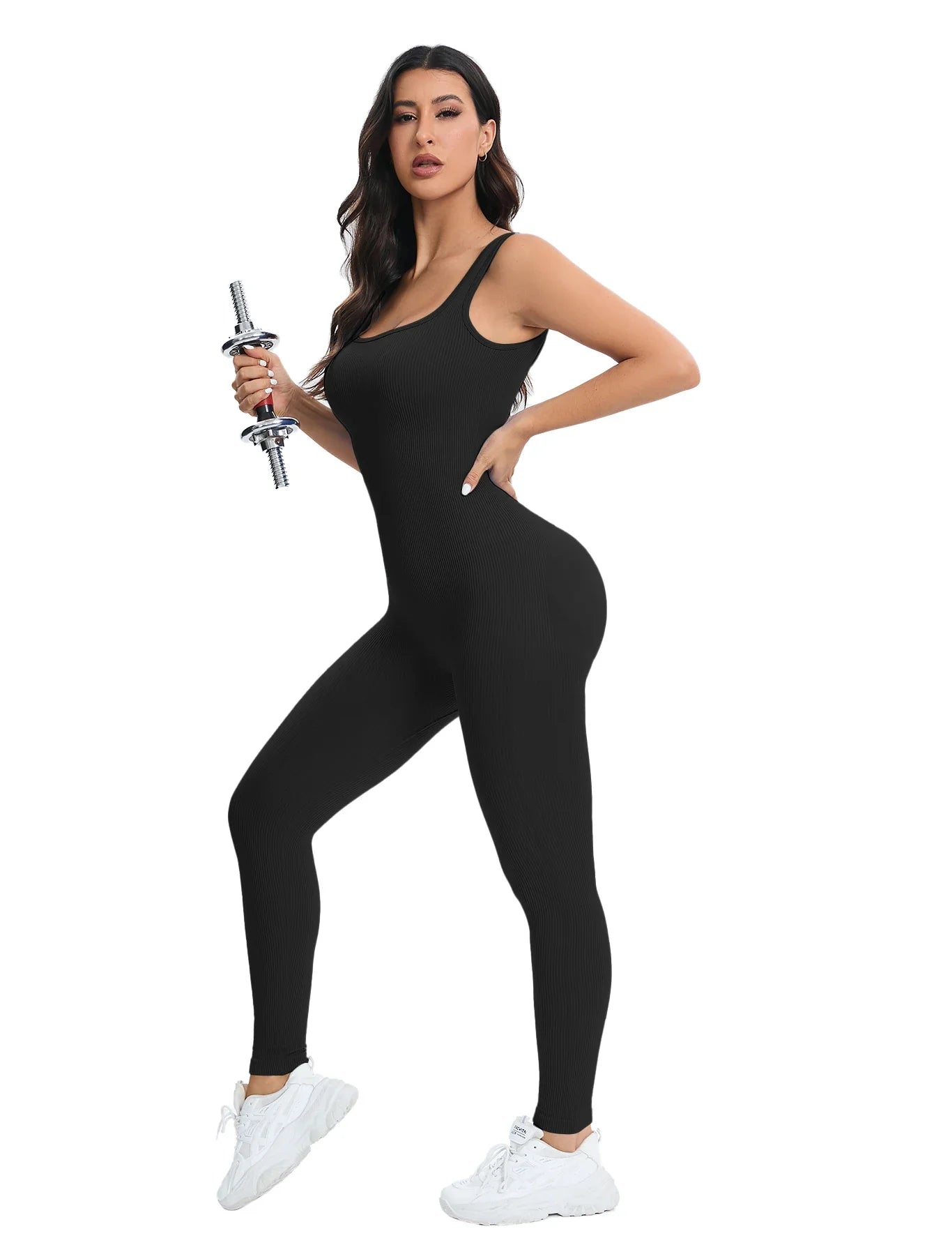 Shapewear Jumpsuit for Women Built-In Bra Sleeveless Bodycon Ribbed Square Neck Summer Romper with Seamless Stretch Fabric and Butt Lifting Support
