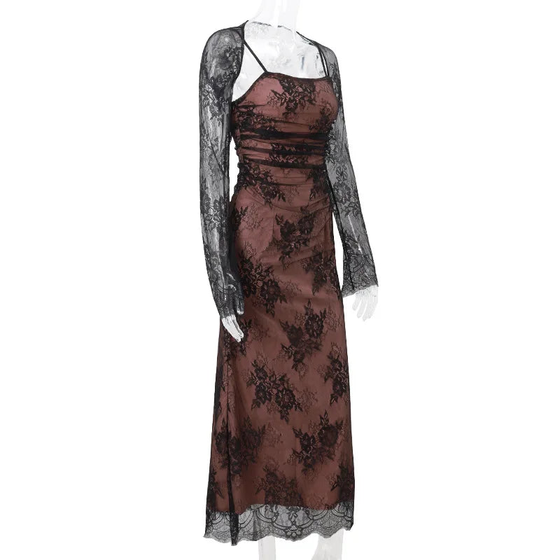 Lace Side Square Neck Dress for Elegant Evening Party