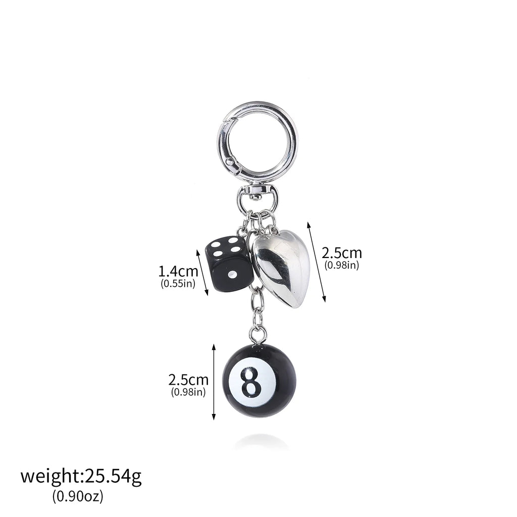 Hiphop Black Dice Billiards Keychain Y2K Starburst Pendant Bag Charm Punk Accessory