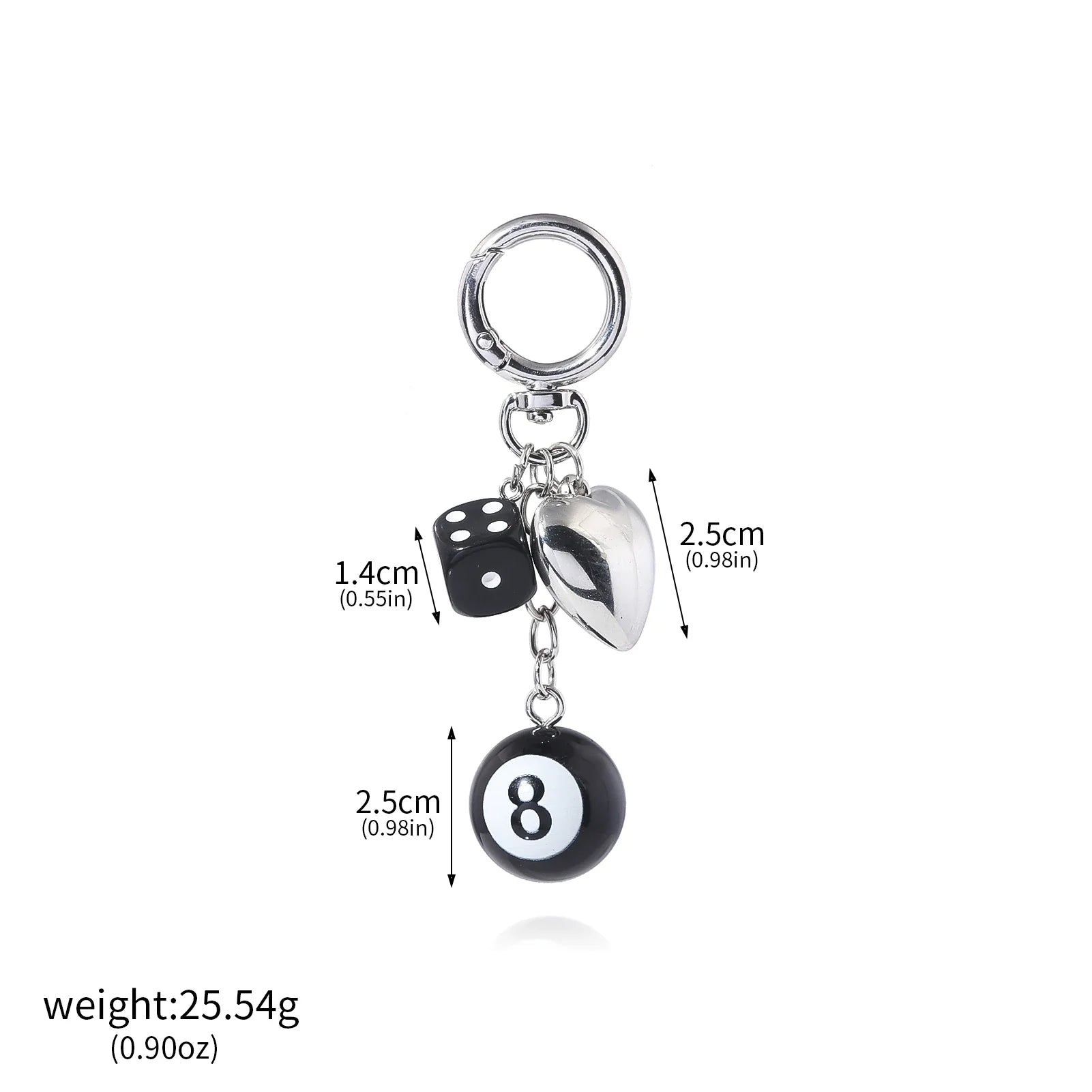 Hiphop Black Dice Billiards Keychain Y2K Starburst Pendant Bag Charm Punk Accessory