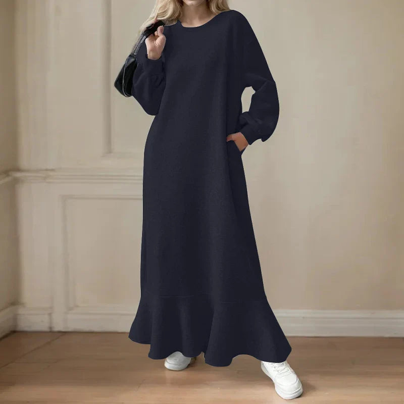 Autumn Boho Long Sleeve Sweatshirt Maxi Dress With Pockets