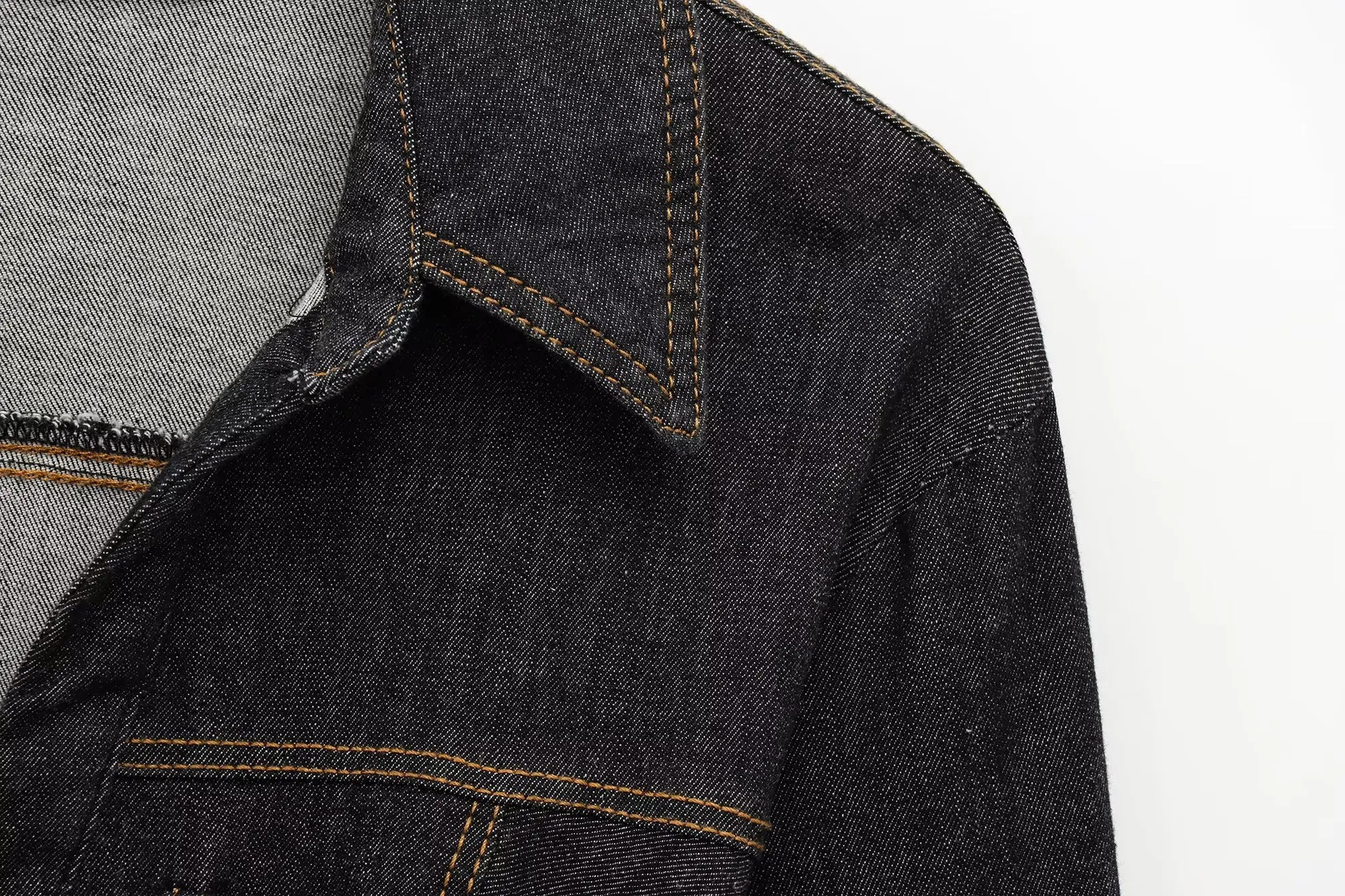 Women Black Denim Pants Set with Fitted Shirt and Patch Pockets Straight Leg Jeans Suit