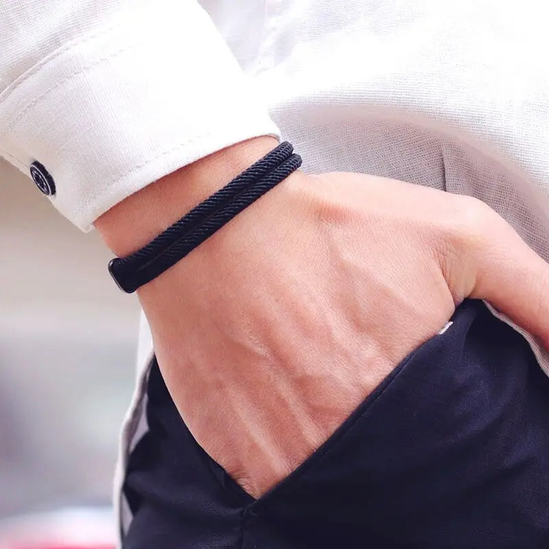 Men's Double Layer Nylon Rope Bracelet Detachable Stackable Leisure Accessory