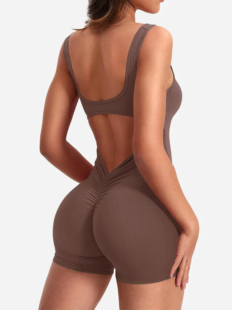 Women's Slim Fit One-Piece Backless Yoga Shorts with Hip Lifting Design for Spring and Summer Activewear