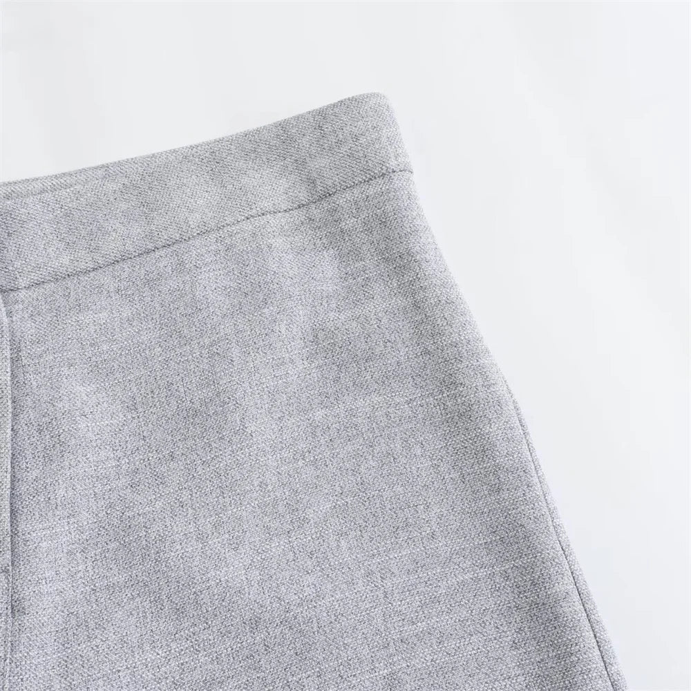 Women's Fashionable Short Double Breasted Casual Suit Coat with High Waist Straight Leg Trouser Set