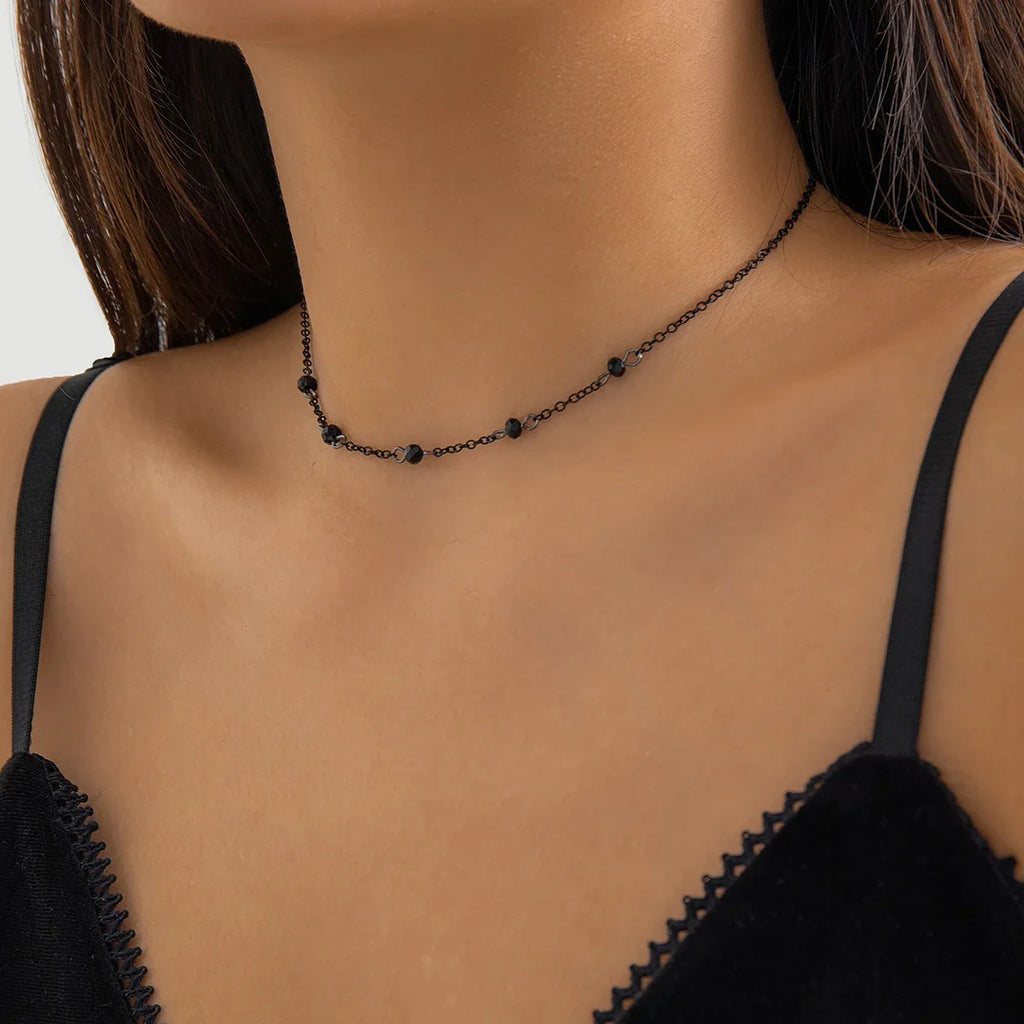 Minimalist Crystal Beads Ball Chain Necklace for Women Simple Black Link Choker Jewelry for Parties and Weddings