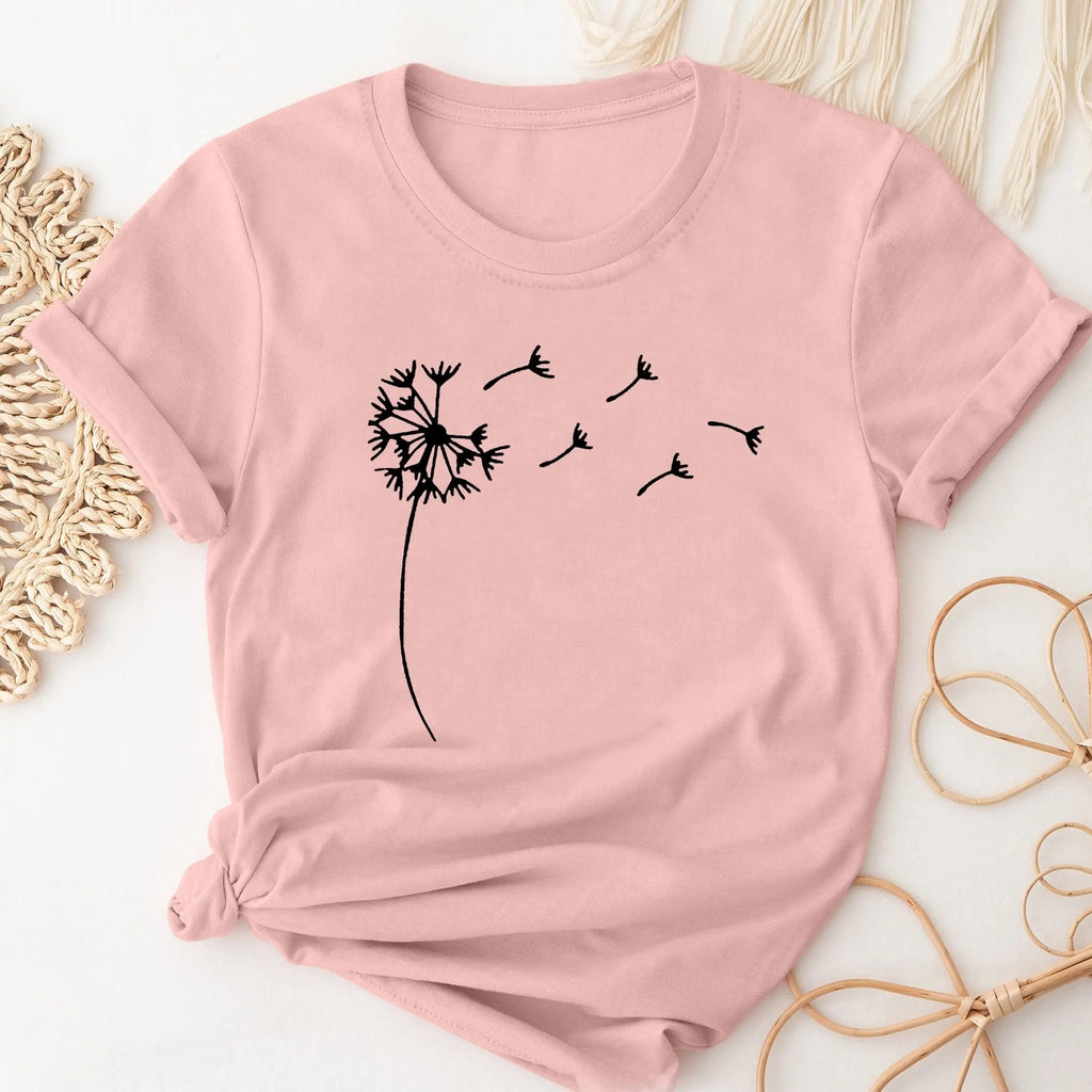 Dandelion Print Casual Crew Neck T-Shirt for Women, Short Sleeve Spring and Summer Top