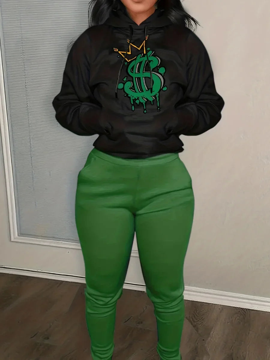 Elegant Women's Autumn Winter Two-Piece Pants Set with Stylish Print Casual Trousers Outfit