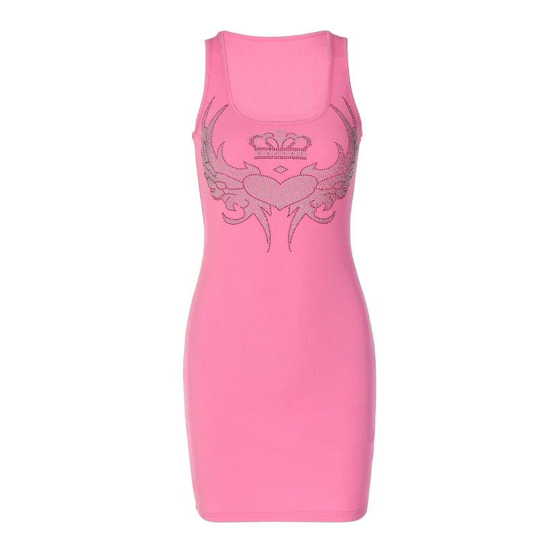 Pink Sequin Sleeveless Mini Dress For Women Party Streetwear
