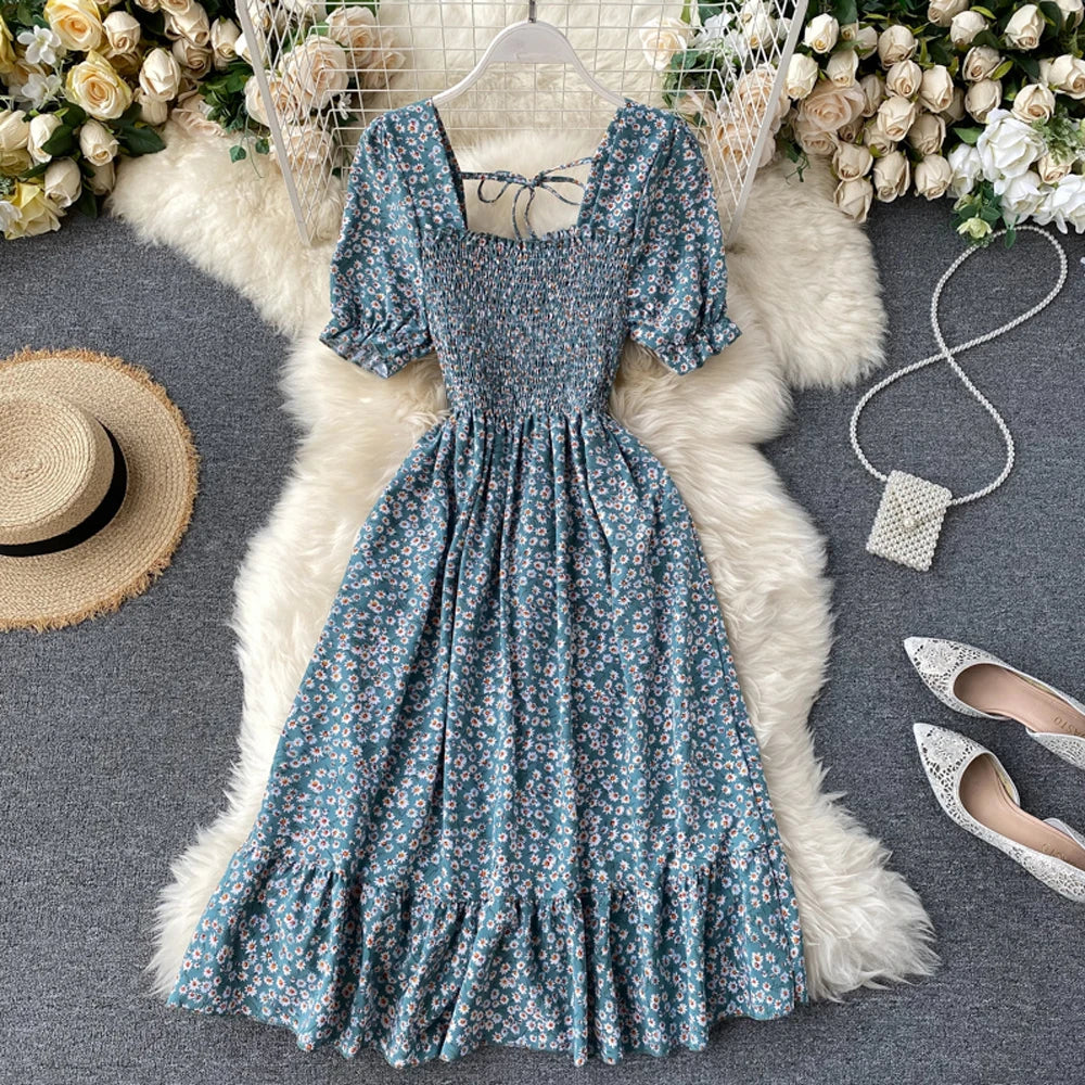 Floral Print Maxi Dress For Women Elastic Waist A Line