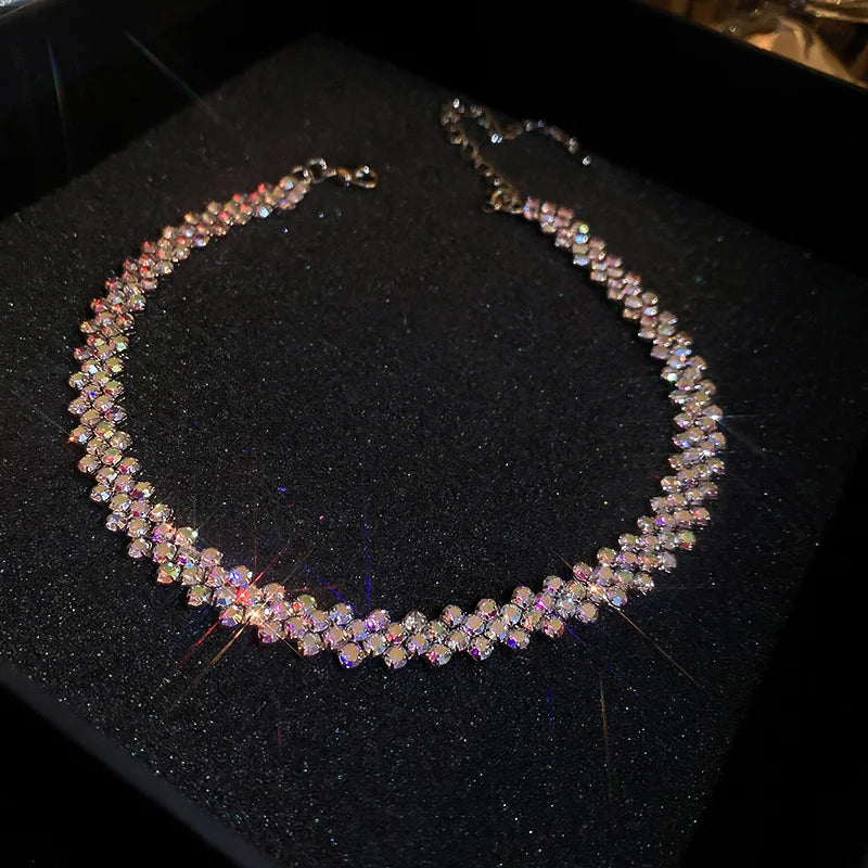 Luxury Rhinestone Choker Necklace for Women Geometric Crystal Wedding Jewelry and Party Gifts