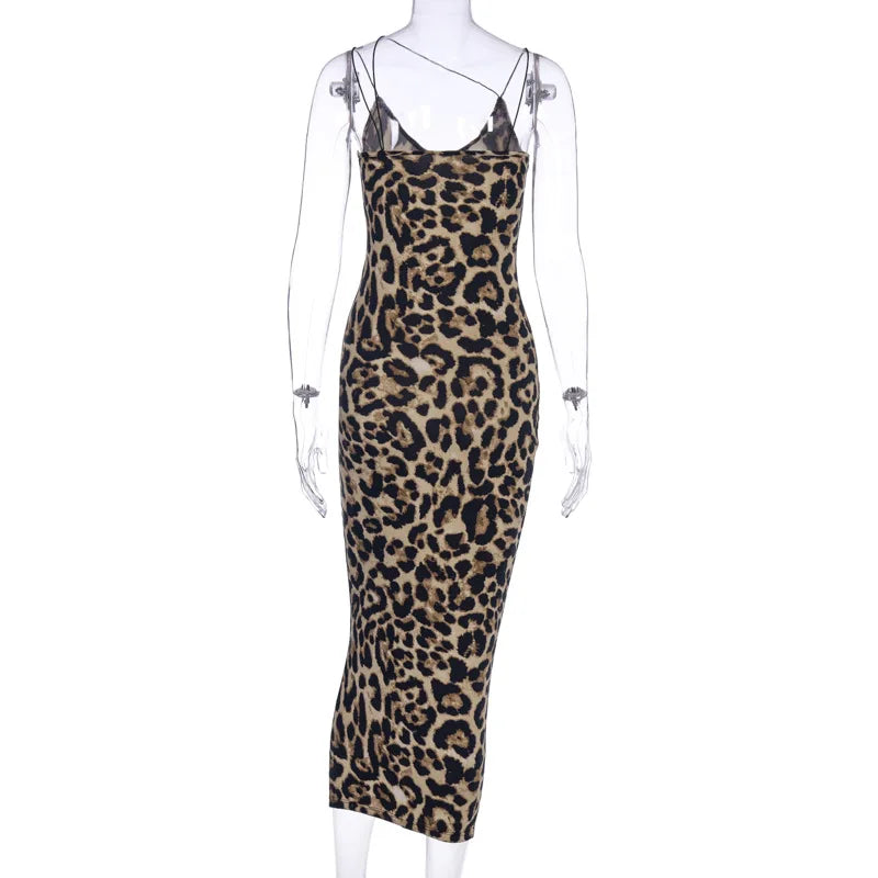 Leopard Print Sleeveless High Waist Party Dress Women