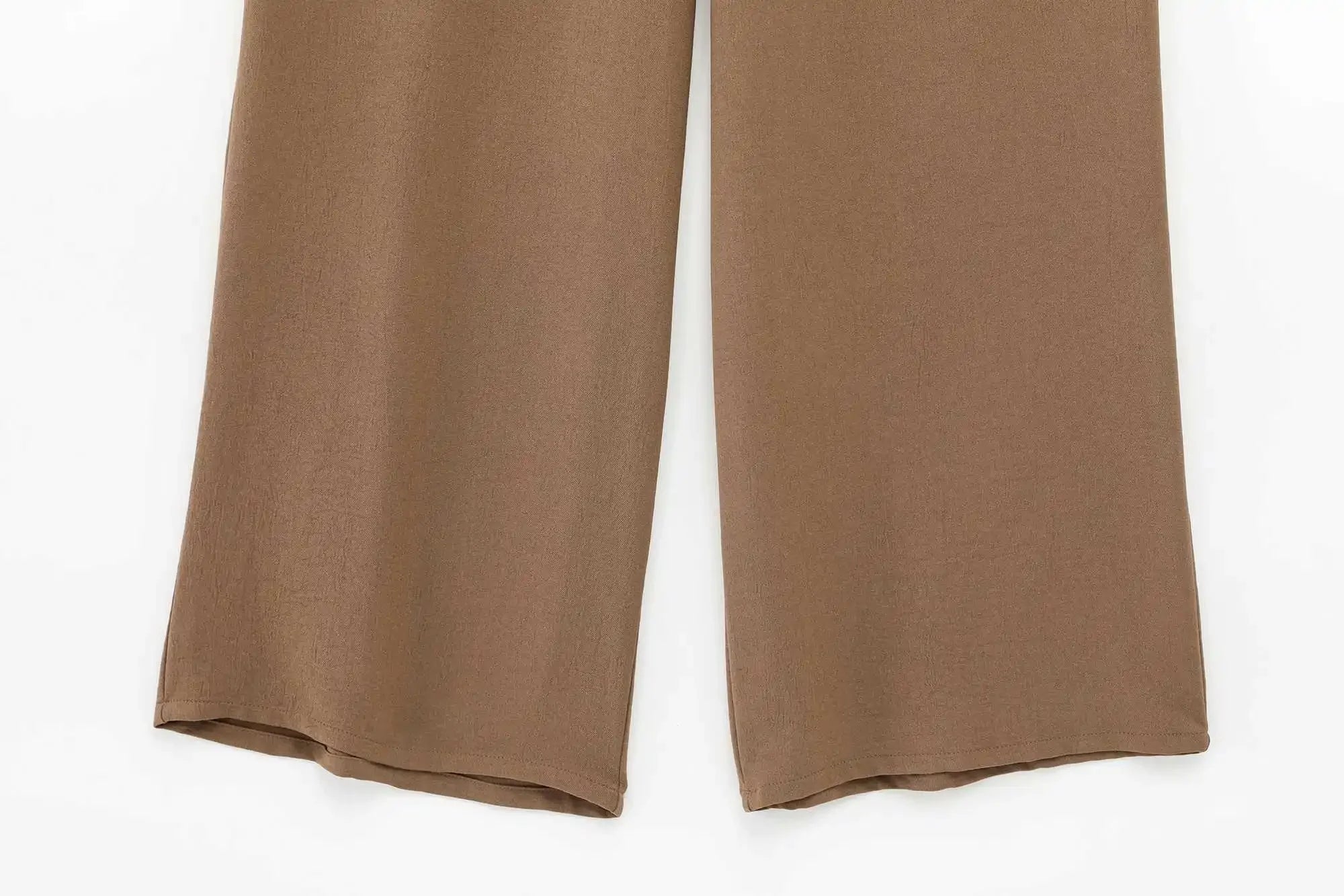 Women's Lace Up Kimono Shirt Top and Elastic Waist Wide Leg Trousers Two Piece Set