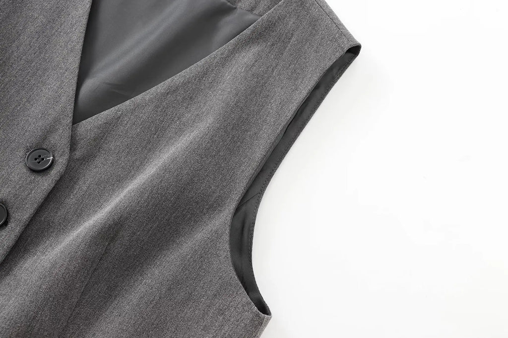 Women Slim-Fit Suit Vest and Trousers Set Vintage V-Neck Sleeveless Chic Summer Outfit