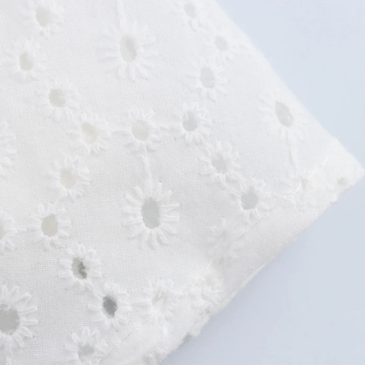 Womens Hollow Embroidery V Neck Lantern Sleeve Mini Dress