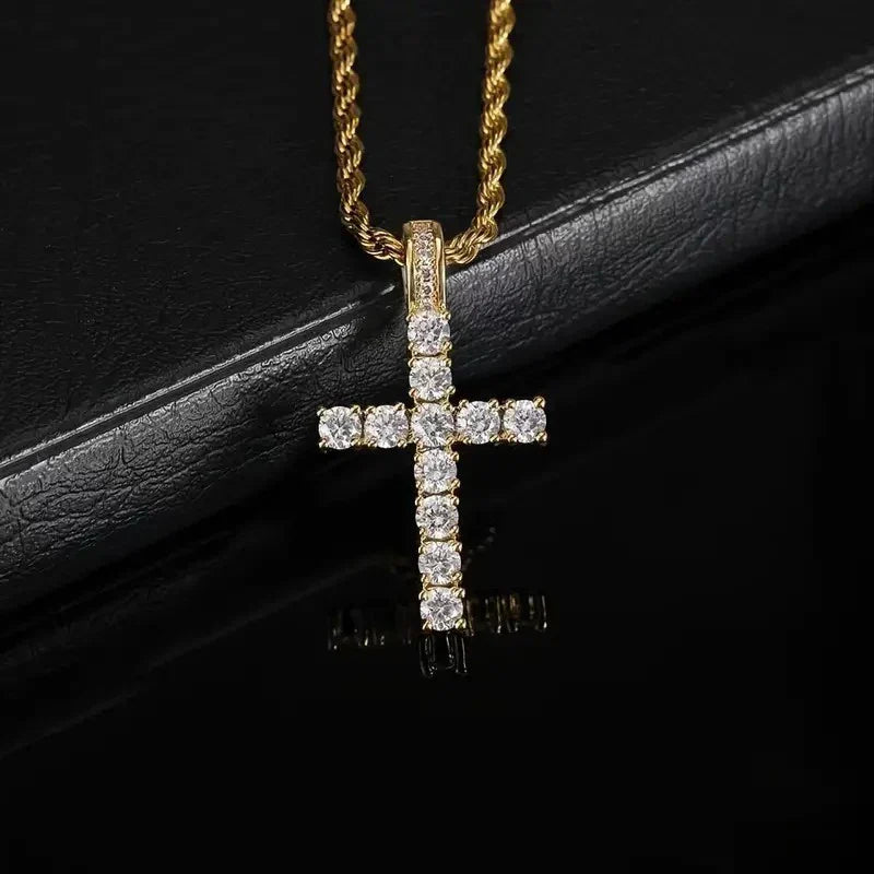 60Cm Twisted Chain Long Necklace with Cubic Zirconia Cross Pendant for Women and Men Fashion Accessory Gift