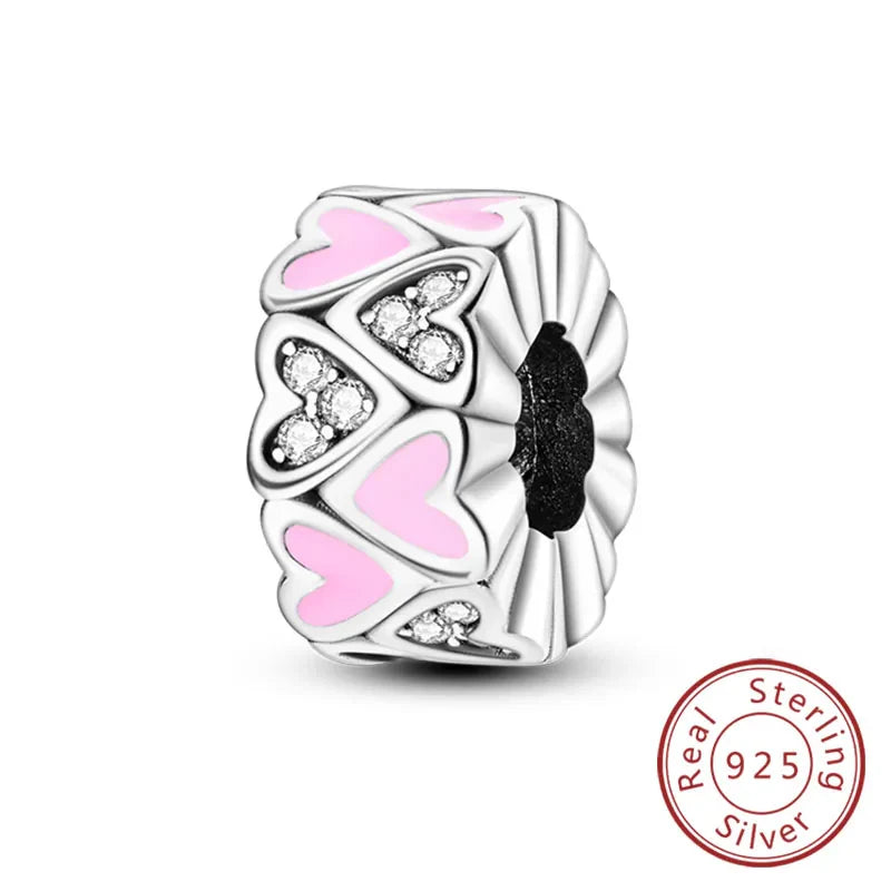 Fit Original 925 Sterling Silver Clip Charms with Zircon and Silicone Spacer Beads for Women DIY Bracelet Gift