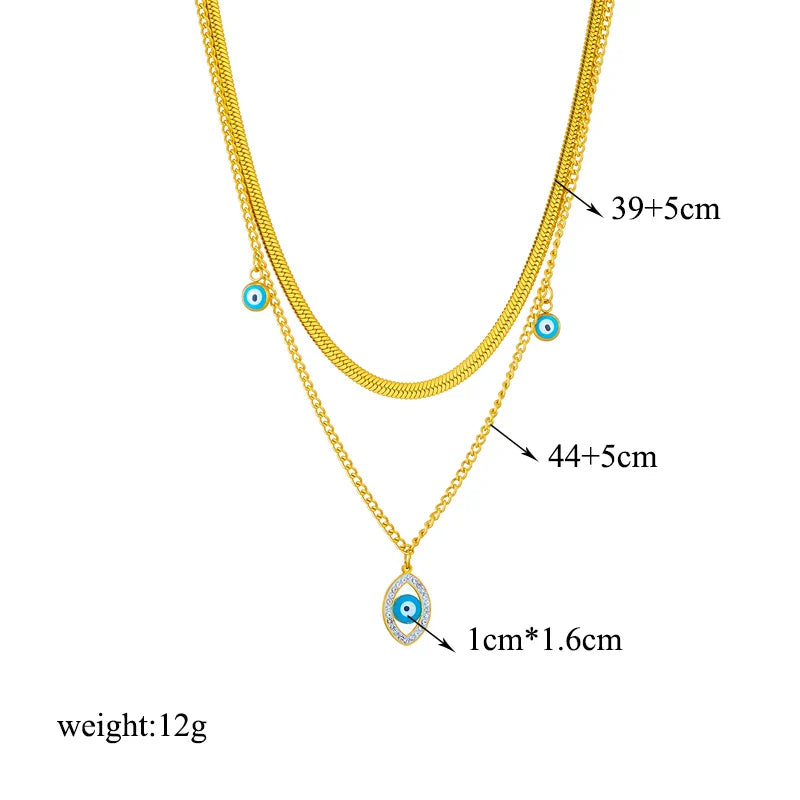 Stainless Steel Butterfly Moon Lock Blue Eyes Pendant Necklace for Women Multilayer Choker Chain Jewelry Gifts