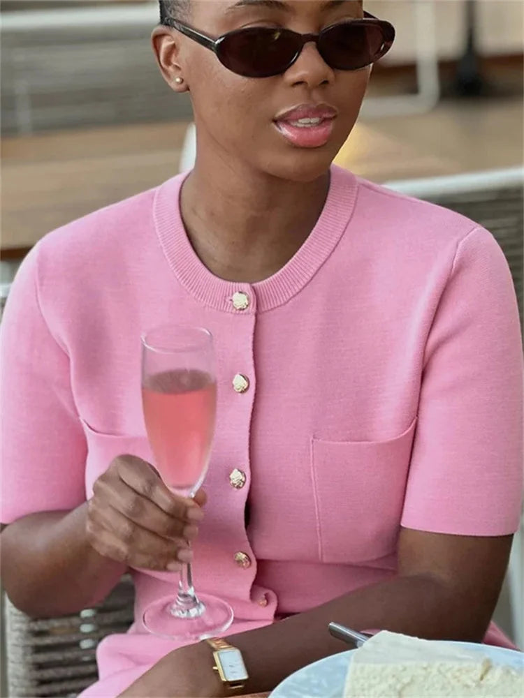 Ribbed Pocket Knit Dress For Women High Waist Mini Chic