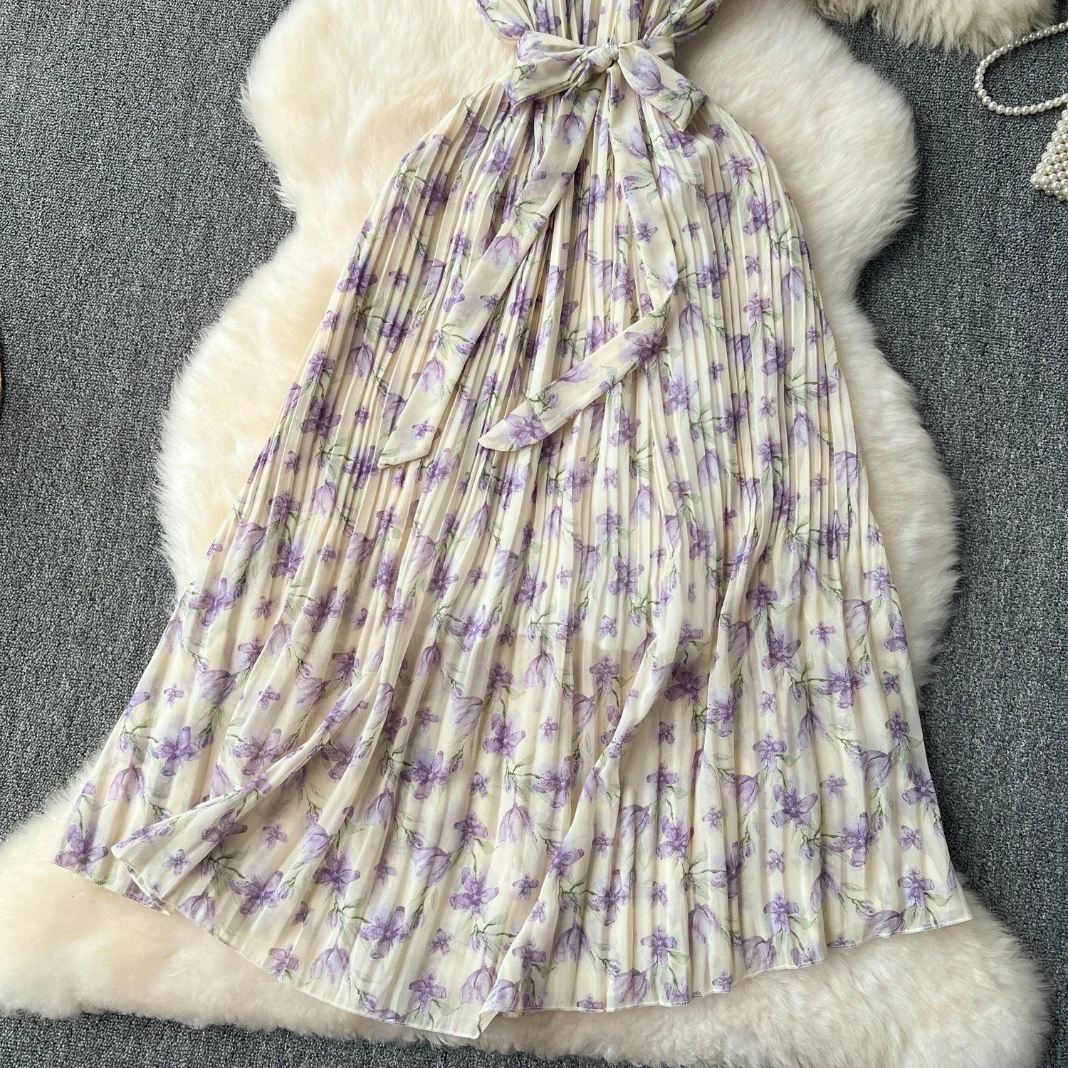 Retro Floral Chiffon Midi Dress With Ruffle Details