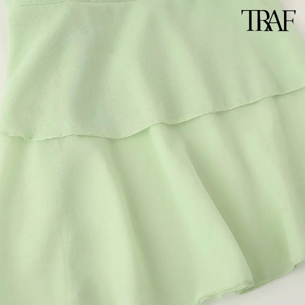 Boho Beach Dress With Round Neck Ruffle Trim Long Sleeve