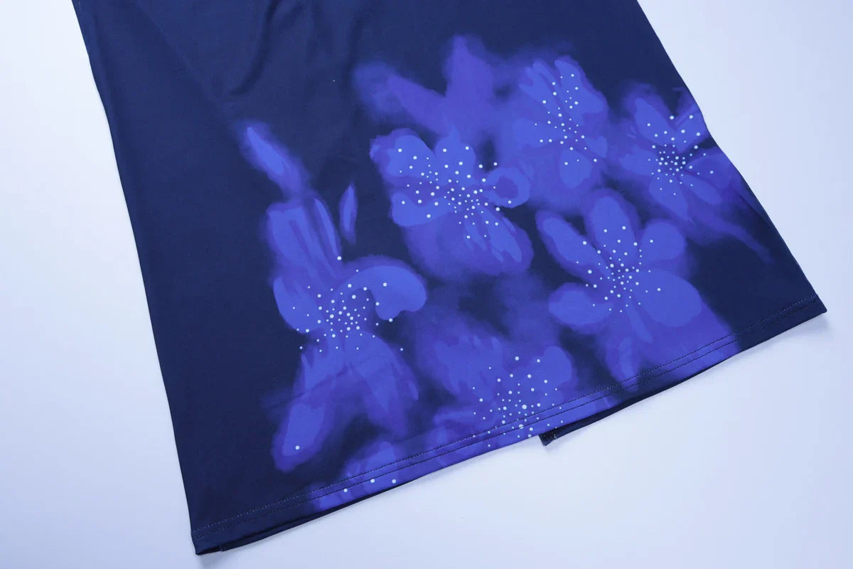 Halter Backless Patchwork Flower Print Maxi Dress Elegant