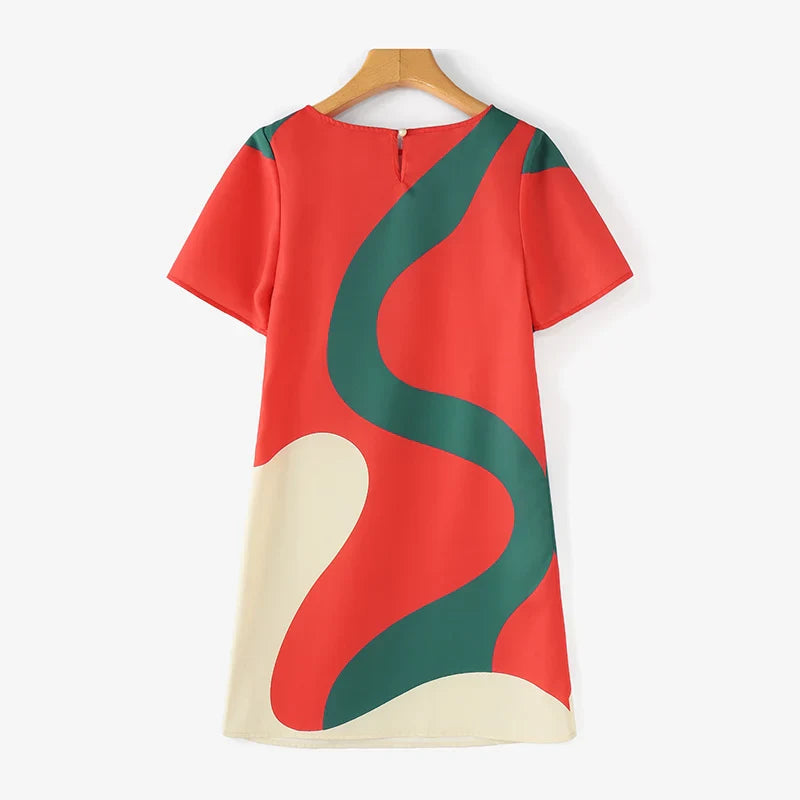 Women Colorful Printed Sundress Round Neck Short Sleeves