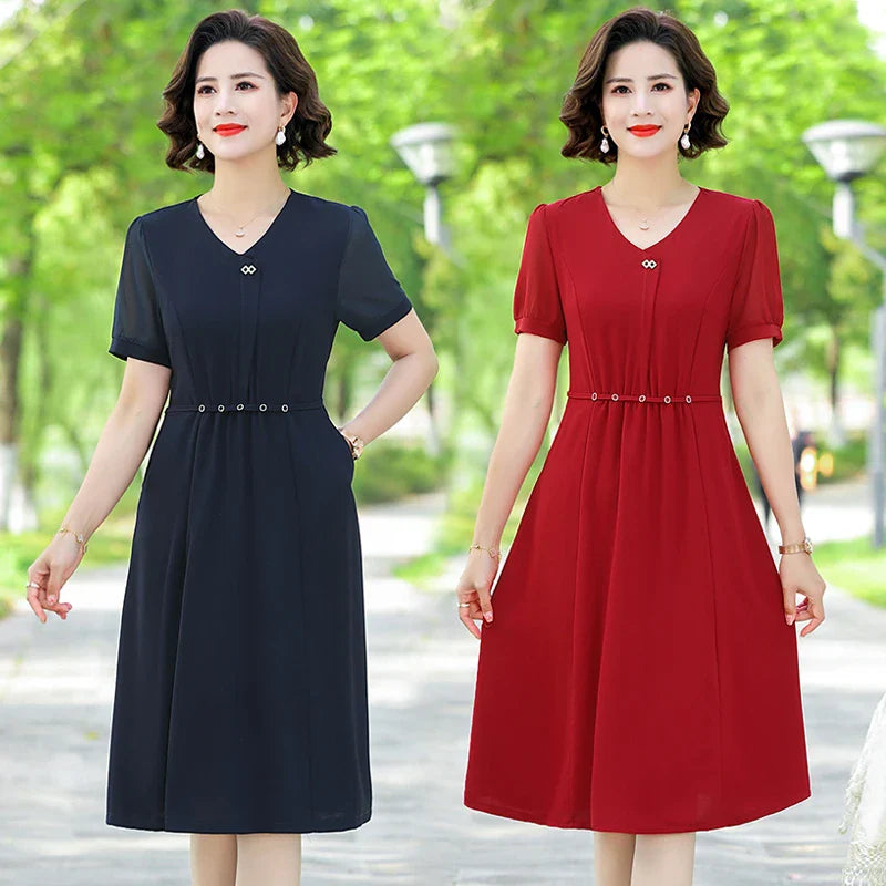 Boho Floral Midi Dress Chiffon Summer Beach Sundress