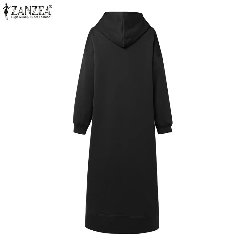 Hooded Sweatshirt Dress For Women Long Sleeve Casual Winter