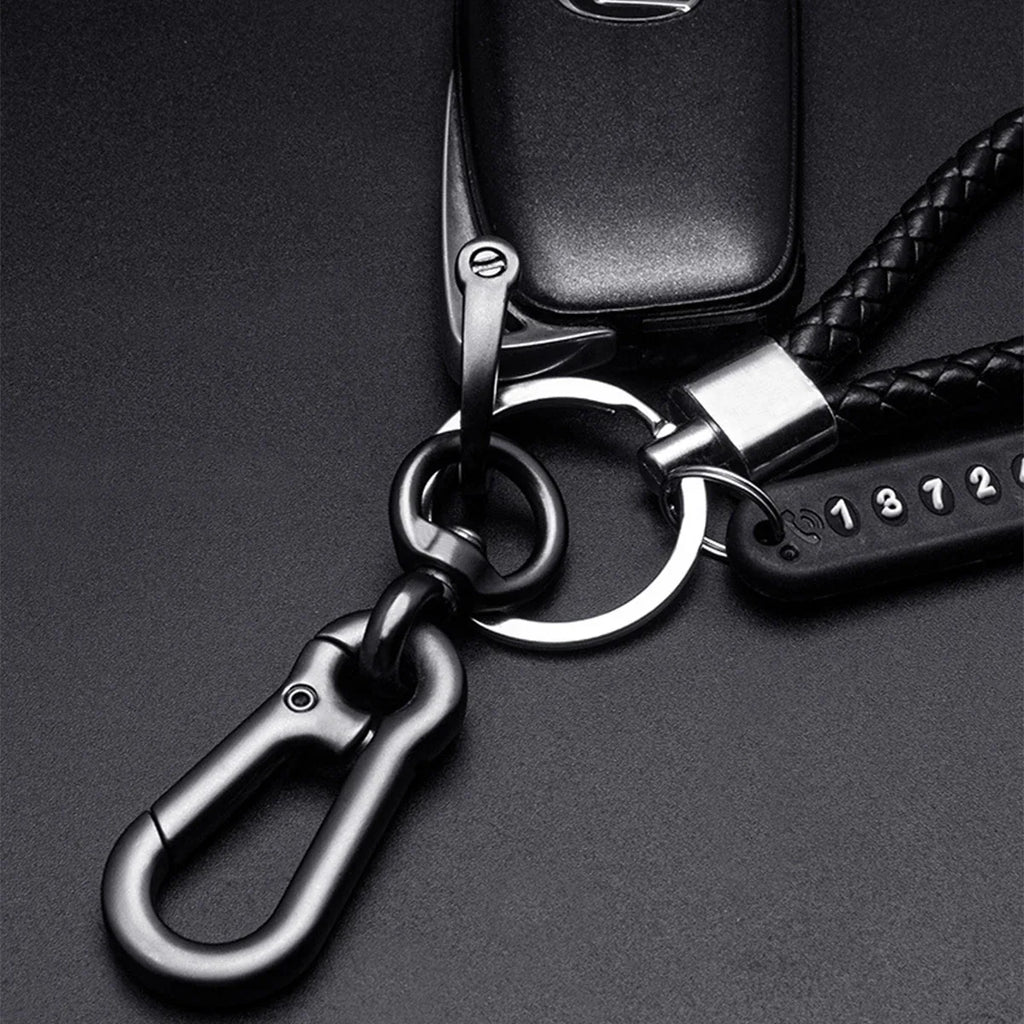 Trendy DIY Mobile Phone Number Plate Keychain for Men with Woven Leather Rope and Anti-Lost Design