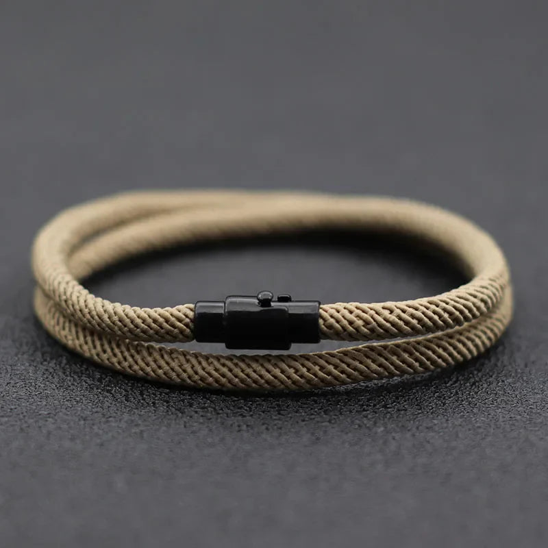 Minimalist Double Layer Men's Rope Bracelet with Magnet Buckle for Survival and Everyday Wear